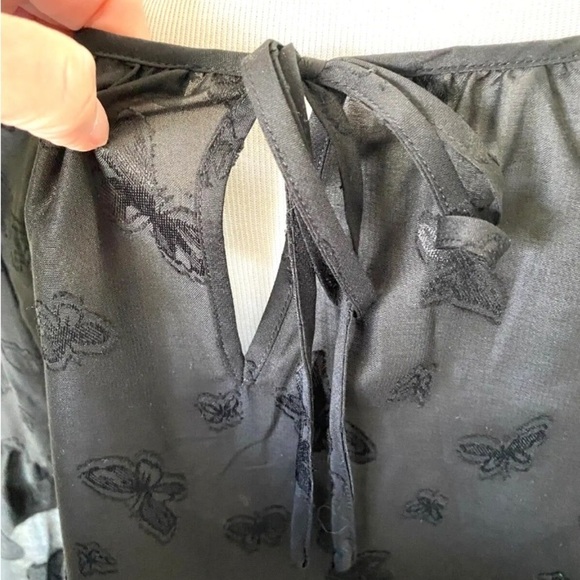 Womens Madewell Sz Medium Blouse Top Black Sheer Lined Butterfly Flutter Sleeve - Picture 5 of 6